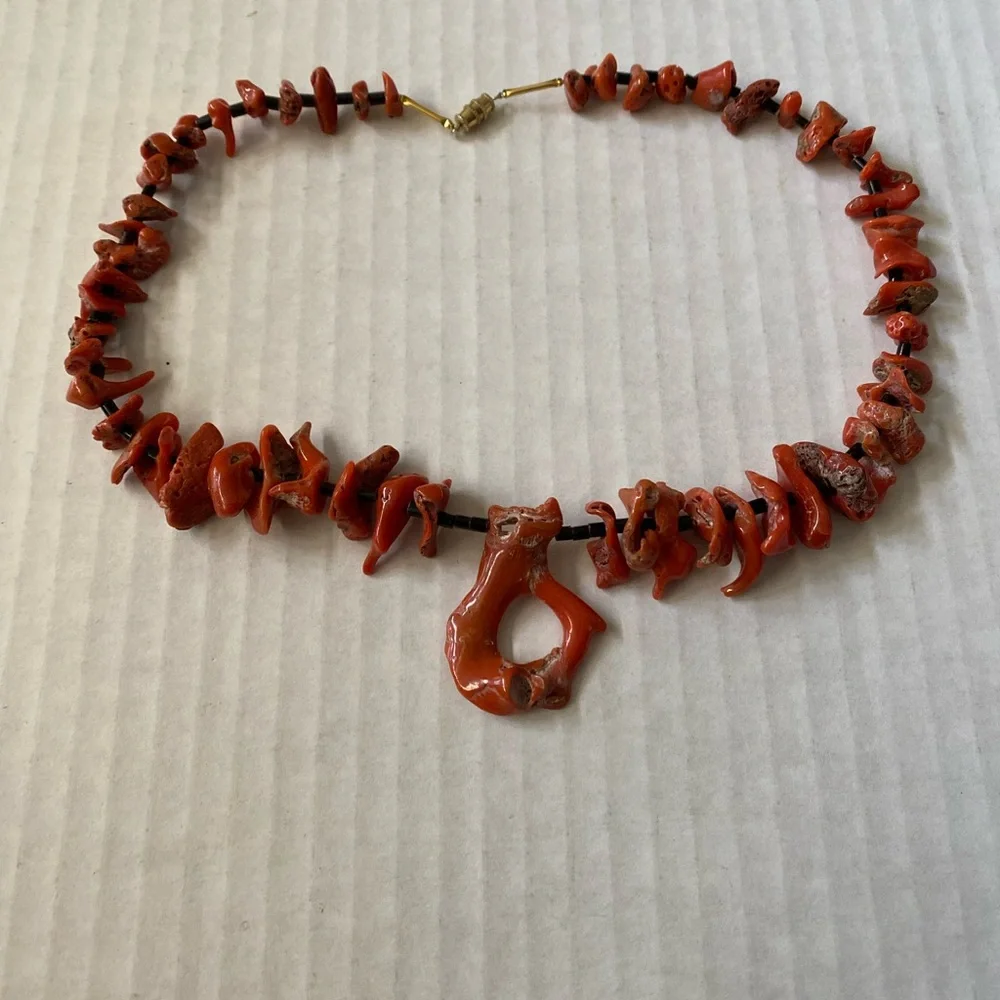 Rare Old Pawn Red Orange Coral with Heishi Necklace - Picture 7 of 9